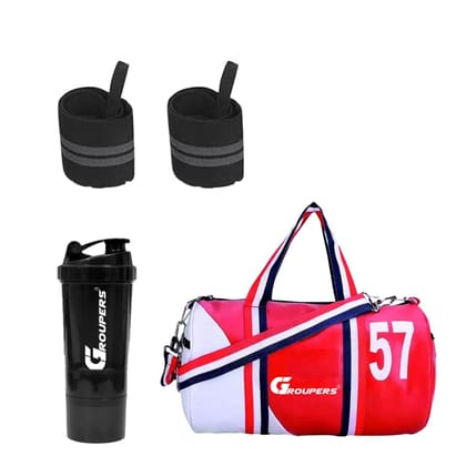 GROUPERS Duffle PU Leather Bag with Wrist BandlGym Bags(5N-SPD-WB-57-RDWHT)
