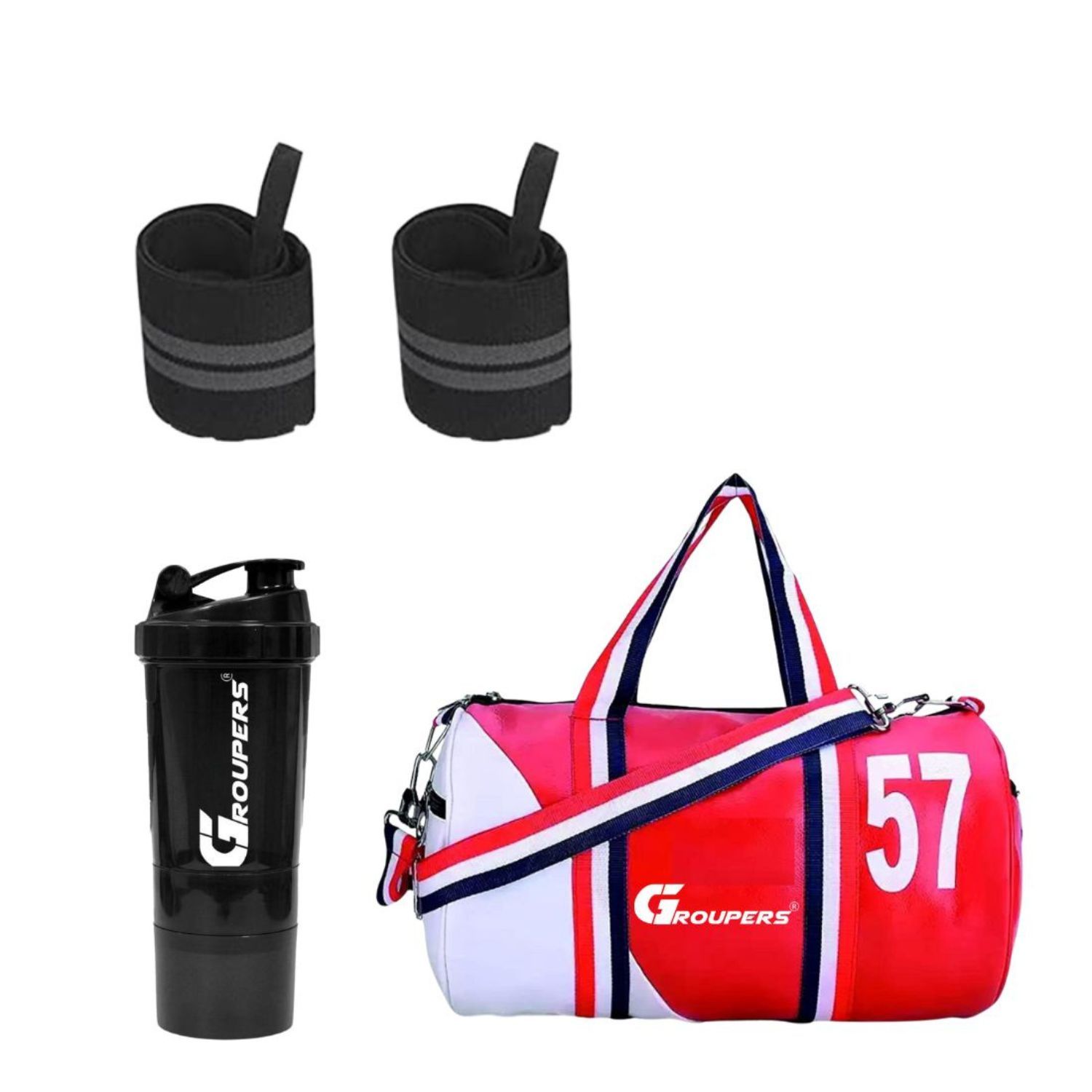 GROUPERS Duffle PU Leather Bag with Wrist BandlGym Bags(5N-SPD-WB-57-RDWHT)