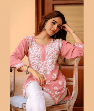 Estela Women Cotton Blend Solid Straight Kurti ( Pink )
