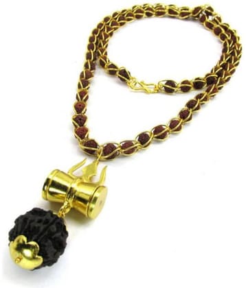 Shiv Shakti Kavach 5 Mukhi Rudraksha Mala With Shiv Trishul & Damru Brass Necklace Brass Brass Pendant Set