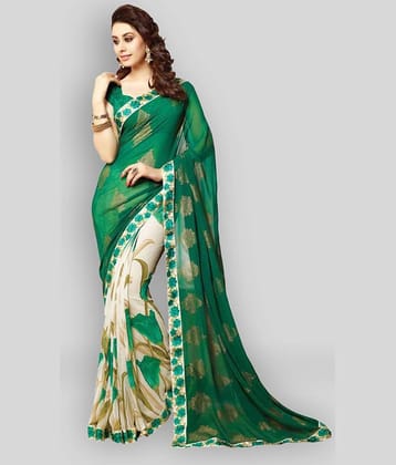 Gazal Fashions Georgette Saree With Unstitched Blouse Piece ( Green,Beige )