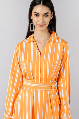 Orange Polyester Striped Midi Dress VD1161 Orange Polyester Striped Midi Dress VD1161