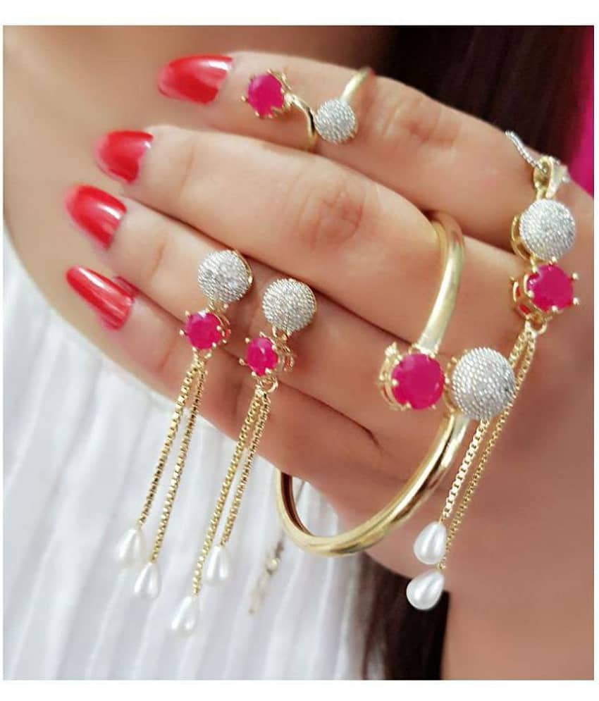 Navya collections American diamond pendant set combo