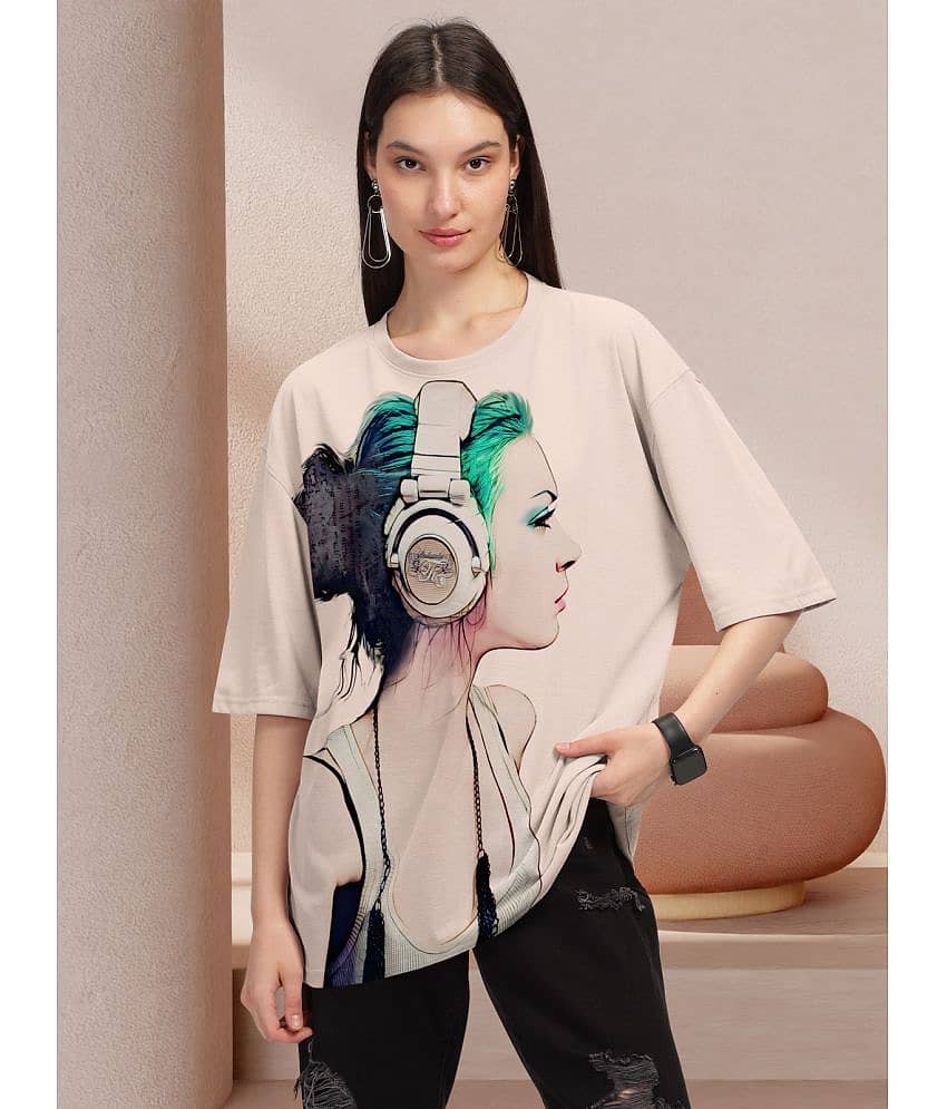 HELLCAT Women Cotton Blend Printed Oversized Fit Round Neck T-Shirt ( Navy Blue )