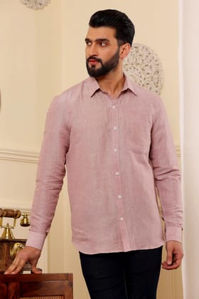 Rosybrown Pure Linen Shirt (Size - S) by BLUE EAGLE