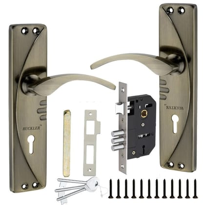 BUCKLER Iron Mortise Handle Lock for Main Door, Bedroom, Main Gate Heavy Duty-65MM Double Turn Lock-7 Inch-Moon-Antique