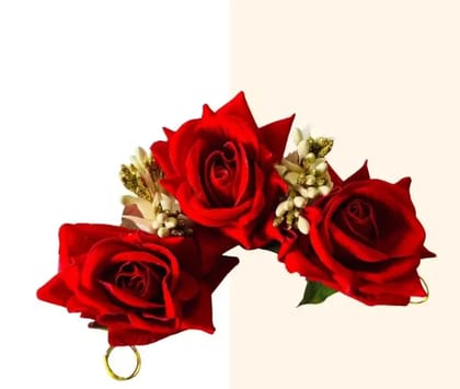 Kozykit Red Rose Mogra Gajra for Women & Girls | Artificial Jasmine Floral Hair Accessory | Bun Juda, Braid & Brooch Style Hair Jewellery | Bridal, Wedding, Party & Festive Wear
