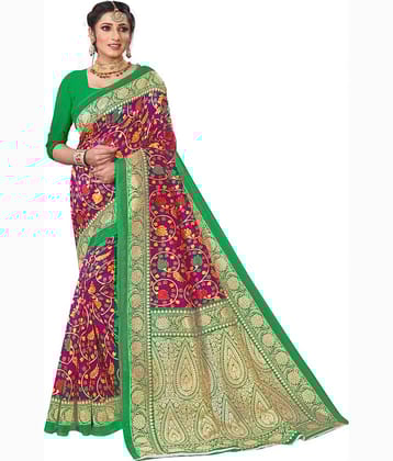 Kanooda Prints Art Silk Printed Saree With Unstitched Blouse Piece ( Yellow )