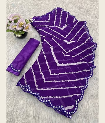 VEERAIVA Chiffon Printed Leheriya Saree With Unstitched Blouse Piece ( Purple )