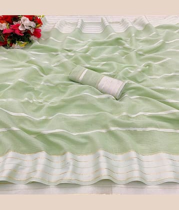 Gullak Cotton Blend Printed Saree With Unstitched Blouse Piece ( Green )