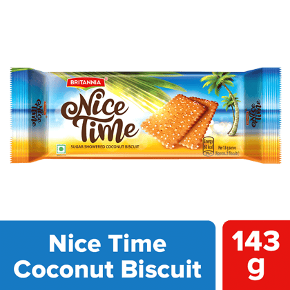 Britannia Nice Time Coconut Biscuit - Ready To Eat, Crunchy & Sweet, 143 G Britannia Nice Time Coconut Biscuit - Ready To Eat, Crunchy & Sweet, 143 G