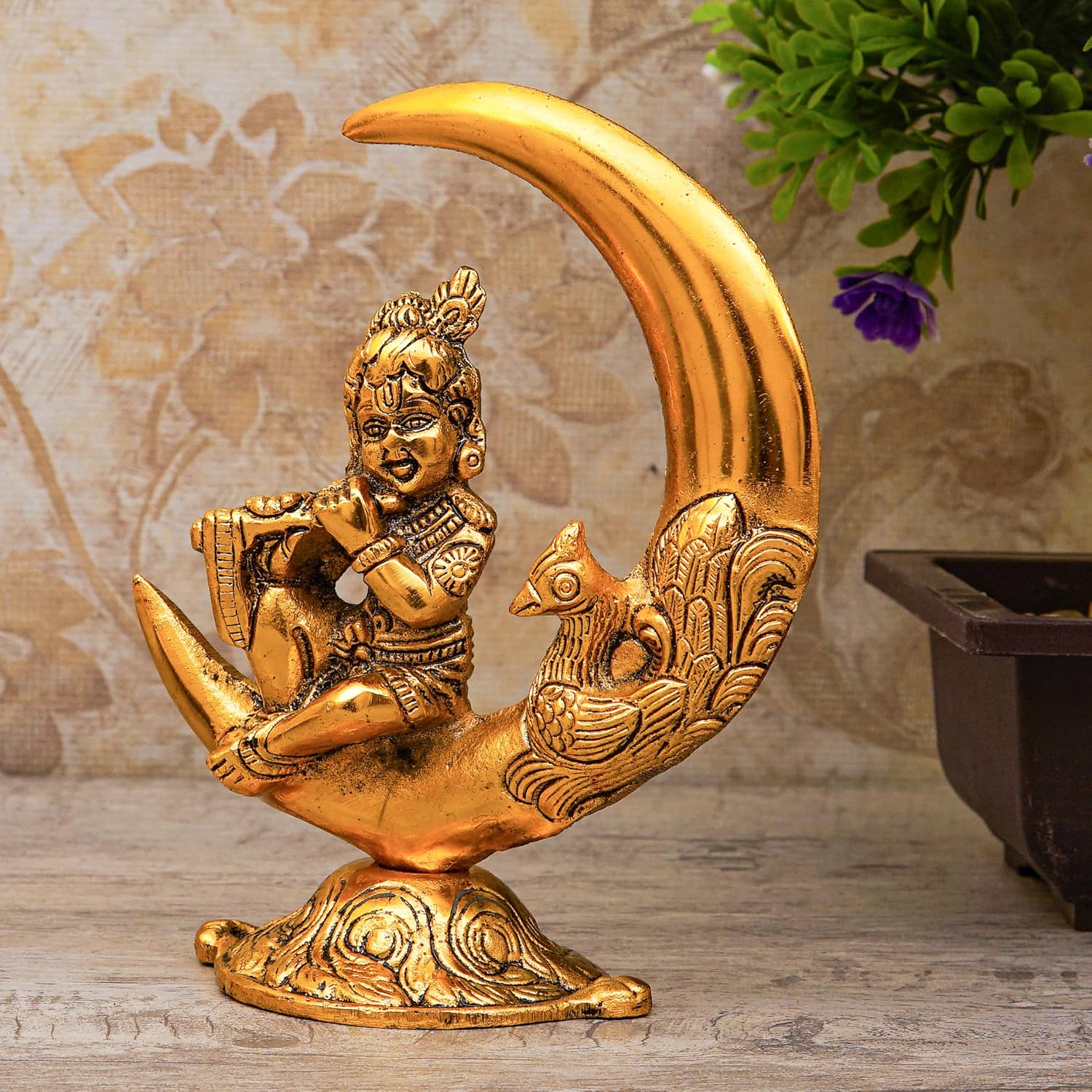 Craftlayout Krishna Handicraft Sitting On Moon Playing Basuri 6 Inch