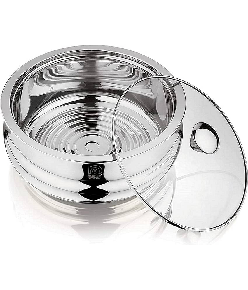 Nanonine Chapati Server Belly Double Wall Insulated Stainless Steel Serve Fresh Casserole With Steel Coaster And Glass Lid, 2.65 L, 1 Pc