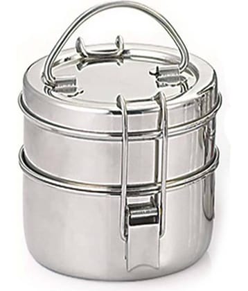 Neelam Tiffin Plate 8x2 Steel Lunch Box 2 Container (Pack of 1)