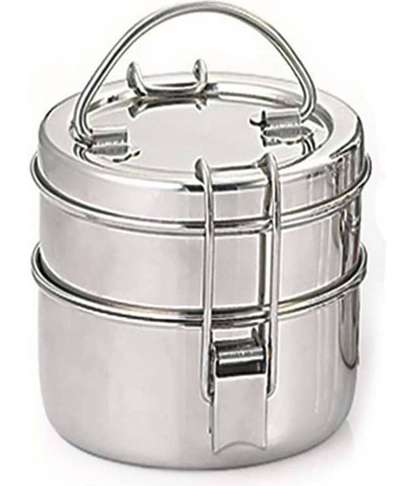 Neelam Tiffin Plate 8x2 Steel Lunch Box 2 Container (Pack of 1)
