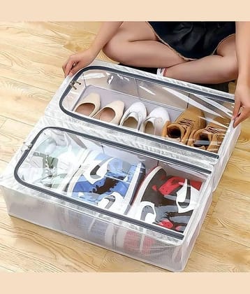 (Pack of 1) Shoe Storage Box, Shoe Organizer for Closet, Clear Plastic Stackable Shoe Boxes, Space Saving Foldable Sneaker Shoe Rack Containers Bin Holder