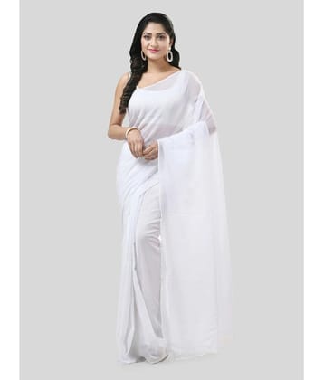 Desh Bidesh Cotton Solid Saree Without Blouse Piece - White ( Pack of 1 ) - White