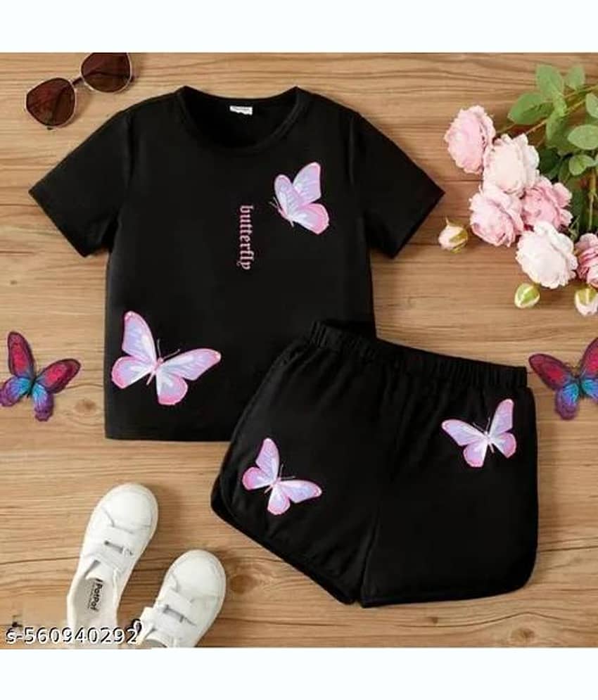 ODIMENT Pack of 1 Girls Cotton Blend T-shirt & Shorts ( Multicolor )