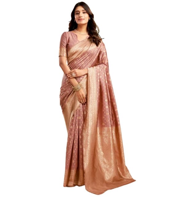 Generic Women's Jacquard Printed Saree with Unstitched Blouse Piece, Soft Lightweight 5.5 m Sari for Daily, Office and Wear (Peach, Design 67639)