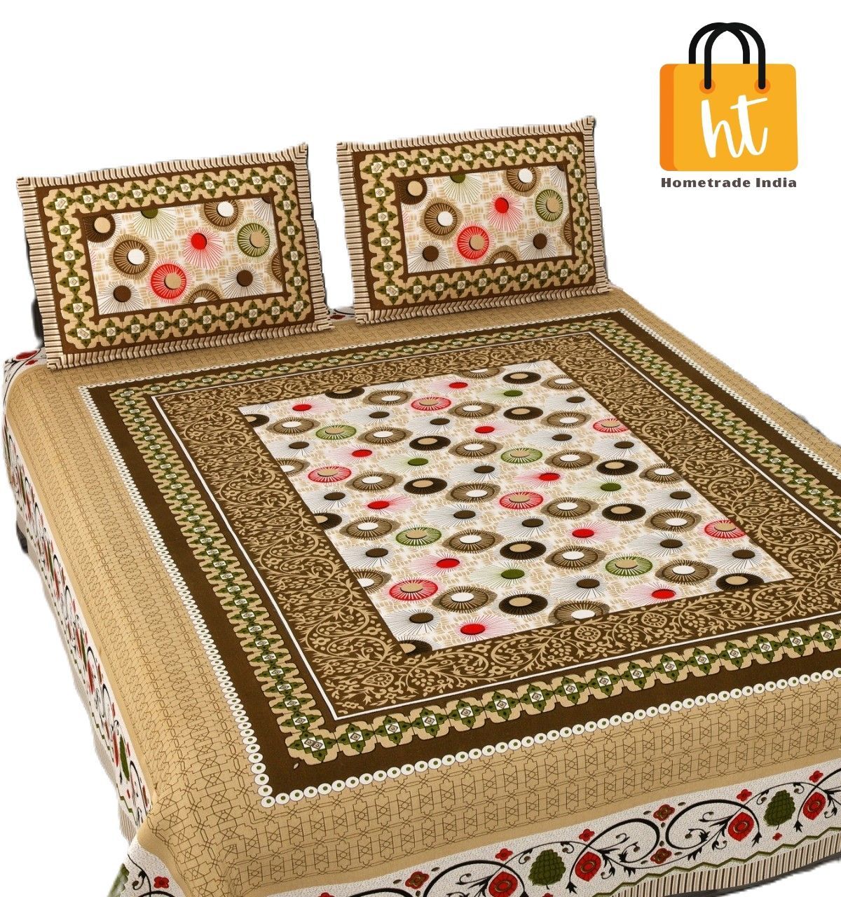 3001-Hometrade India-Standard King Size (90*108 Inches) Double Bedsheet With 2 Pillow Cover-RJ-14-Jaipur lining-3135