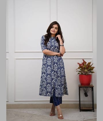 Mahek Fashion Women Printed Top With Palazzos Co-Ord Set ( Navy Blue )