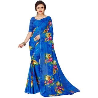 SVB Sarees Womens Blue Colour Georgette Printed Saree With Blouse Piece