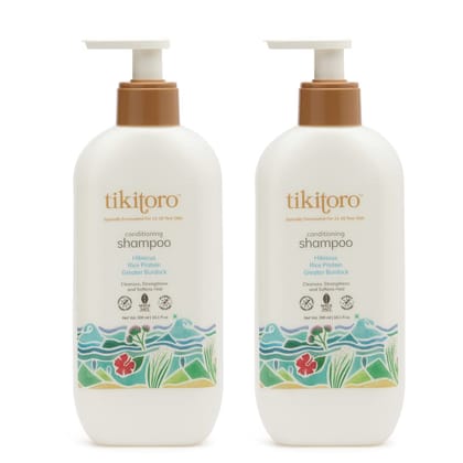 Tikitoro Teens Conditioning Shampoo, 100% Vegan with Hibiscus, Rice Protein, and Greater Burdock Extract, Cleanses, Strengthens & Softens Hairs, (Age: 11+) (300ml x 2) Tikitoro Teens Conditioning Shampoo, 100% Vegan with Hibiscus, Rice Protein, and Great