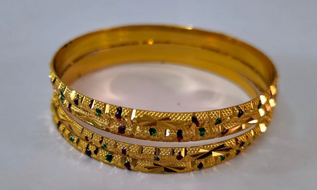 Gold plated Bangles with Green and Red Stones for Women