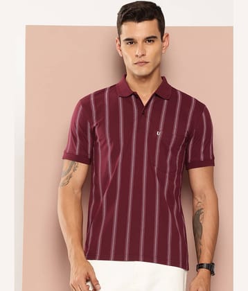 UNIBERRY Men Cotton Blend Regular Fit Striped Polo T Shirt ( Maroon )
