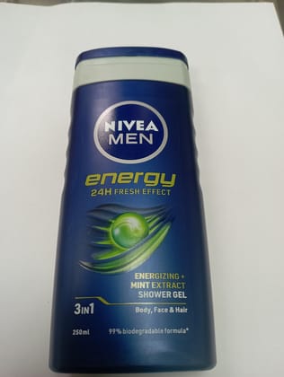 Nivea Men Energy 24h fresh effect Energizing+ Mint extract Shower gel 3in1 250ml Body, face & hair 99% biodegradable formula* 