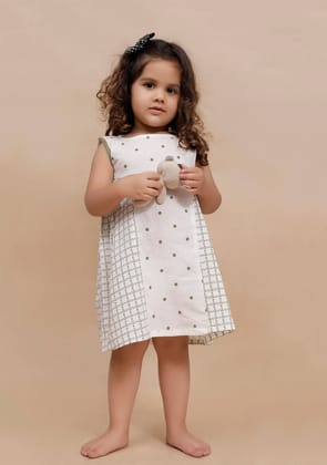 Off-White check with Polka Dot Printed Dress-0-3M