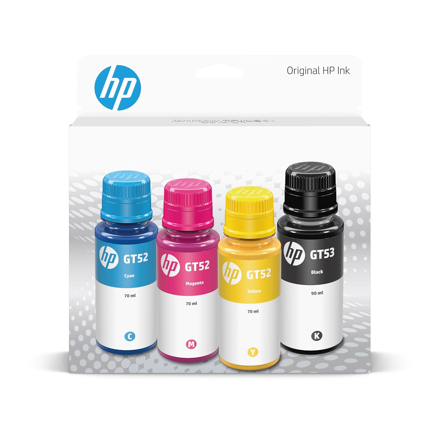 HP GT52 CMY/GT53 Multicolor Ink Bottle 4-Pk,Multicolor Pack- 7K3W94A