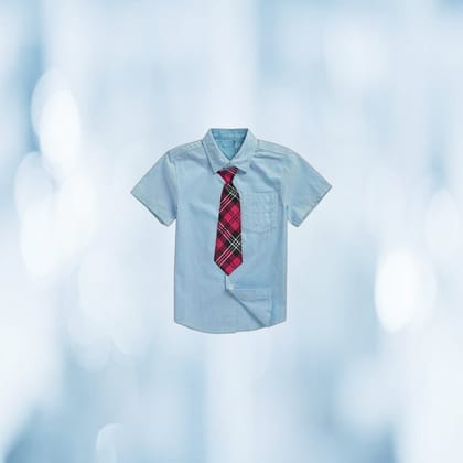Striped School Uniform Shirt with Plaid Tie (Light Blue) | Comfortable Daily Wear | School Uniform