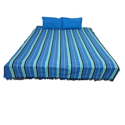 Dhaga Vishwas Ka Handloom Cotton Striped Blue Green Cotton Bedsheet Set