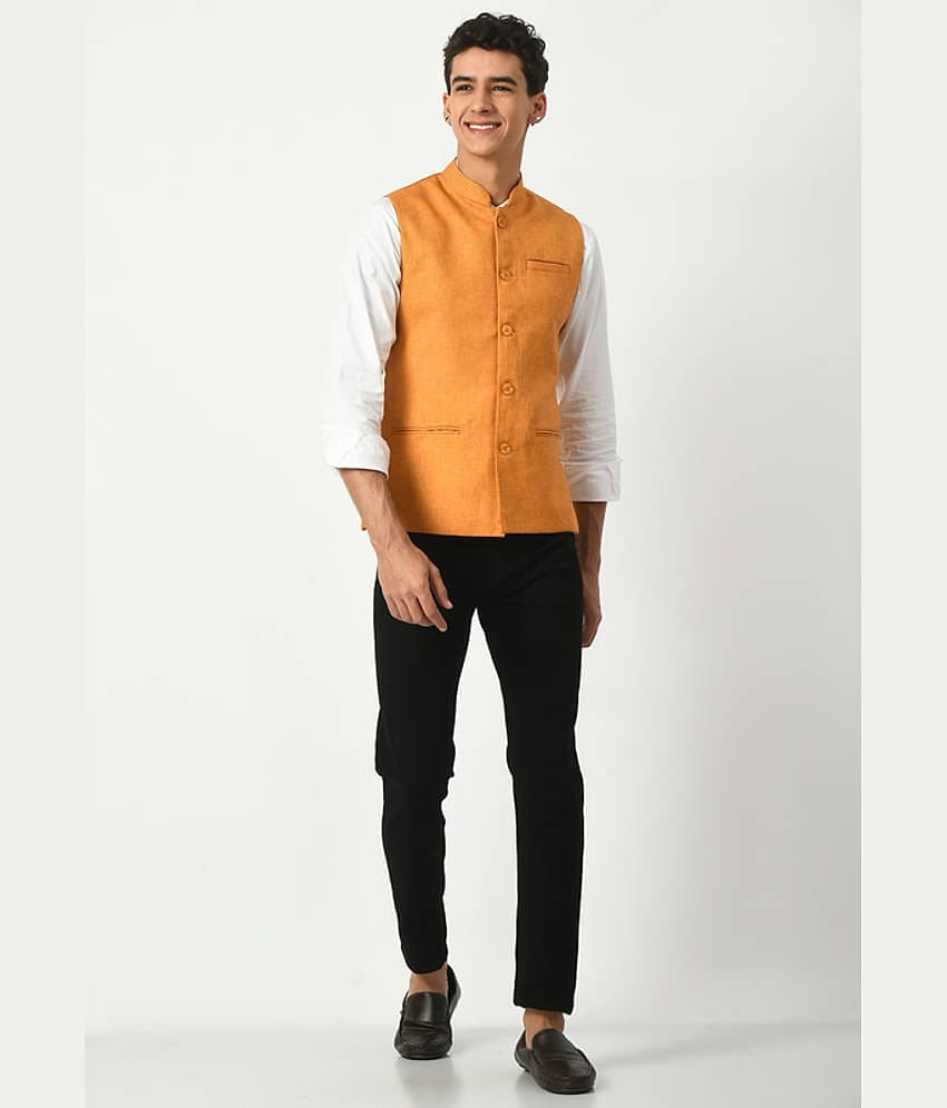 IndiWeaves Khaki Cotton Blend Men's Nehru Jacket ( Pack of 1 )