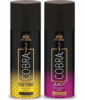 ST.JOHN Cobra DayTime & Juicy Long Lasting Deodorant Spray for Men 150ml Each (300ml) - Pack of 2