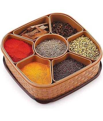 Tapixaa Square Masala Box Plastic Brown Spice Container ( Set of 1 )