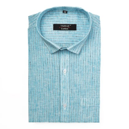 Blue Color Cotton Lining Shirts For Men-38/M / Full
