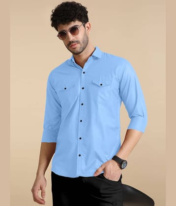 VTEXX Cotton Blend Regular Fit Solids Full Sleeves Men's Casual Shirt - Light Blue ( Pack of 1 )