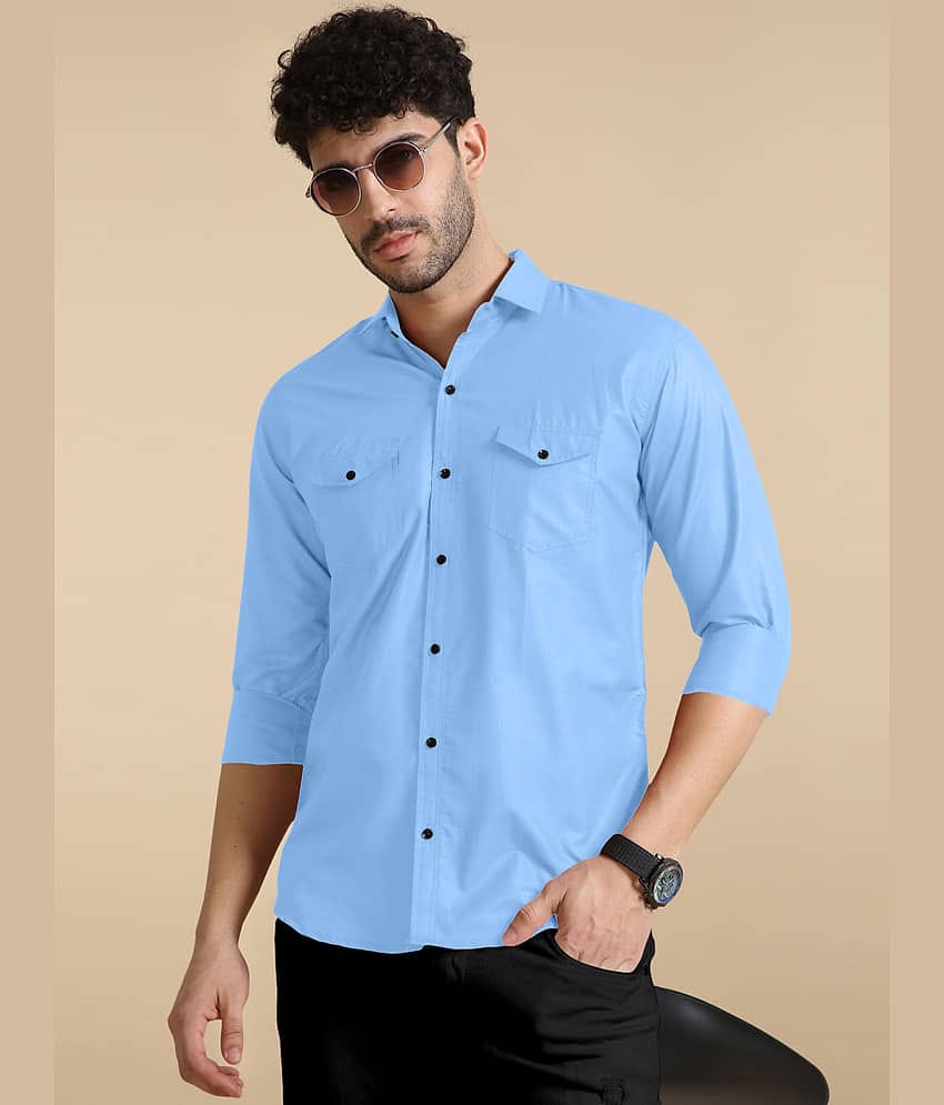 VTEXX Cotton Blend Regular Fit Solids Full Sleeves Men's Casual Shirt - Light Blue ( Pack of 1 )