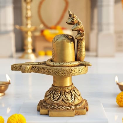 Brass Shivling God Idol - Pooja Room Decorative Lingam, Height : 9.5 Inch (BSMAS1685 F)