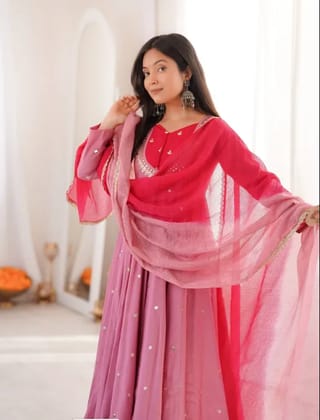 Elegant Sequence With Real Mirror Anarkali Gown