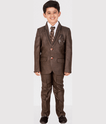 DKGF Fashion Boys Polyester Suit ( Pack of 1 , Brown )