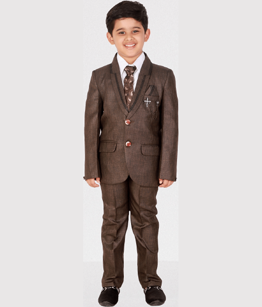 DKGF Fashion Boys Polyester Suit ( Pack of 1 , Brown )