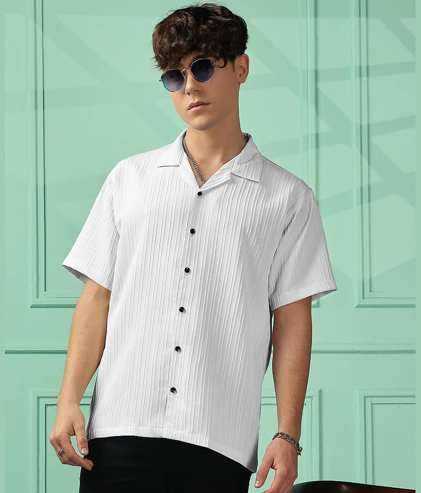 FOXTER Polyester Regular Fit Striped Half Sleeves Men's Casual Shirt - Black ( Pack of 1 )