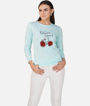 CHOZI Women Cotton Printed Regular Fit Round Neck T-Shirt ( Blue )