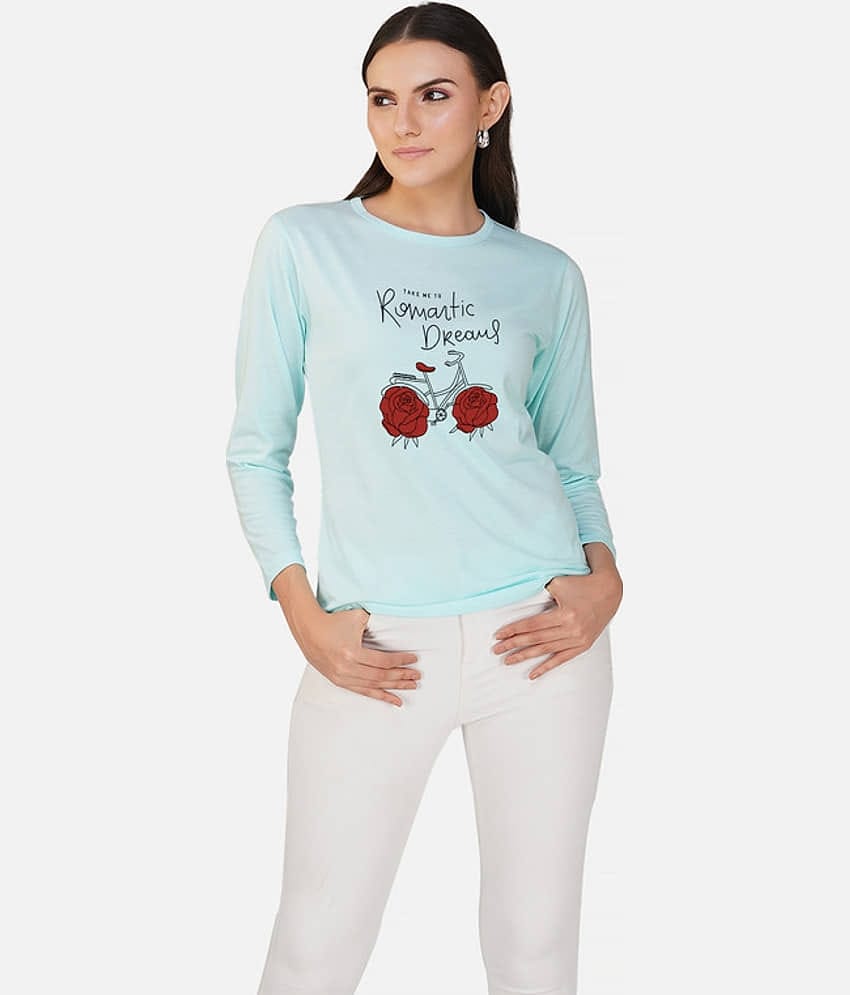 CHOZI Women Cotton Printed Regular Fit Round Neck T-Shirt ( Blue )