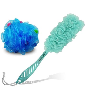 Majestique Body Loofah 2Pcs Set Ball Round Loofah & Handle Loofah Color May Vary