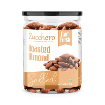 Zucchero Premium California Roasted Almond, Lightly Salted, 400g - Protein Rich| Oil-Free Roasting |Slow baked Nuts | Earthy Flavour | No Oil Zucchero Premium California Roasted Almond, Lightly Salted, 400g - Protein Rich| Oil-Free Roasting |Slow baked Nuts | Earthy Flavour | No Oil