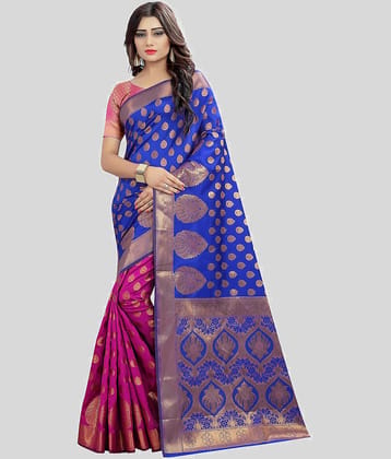 Gazal Fashions Banarasi Silk Embellished Saree With Unstitched Blouse Piece ( Black )